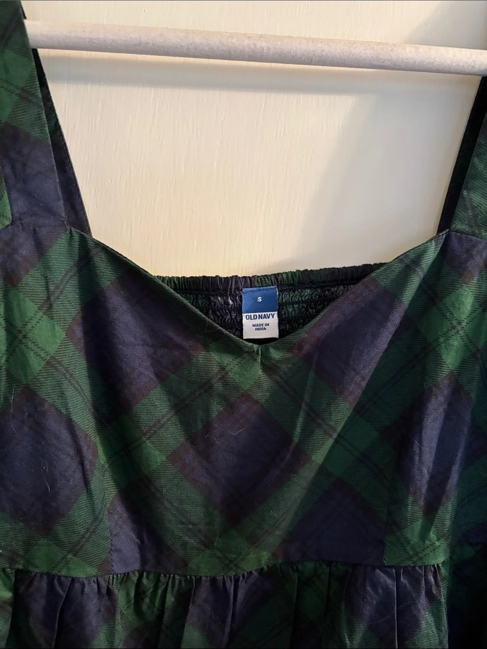 Plaid Peplum Puff Sleeve Top - Green/Navy